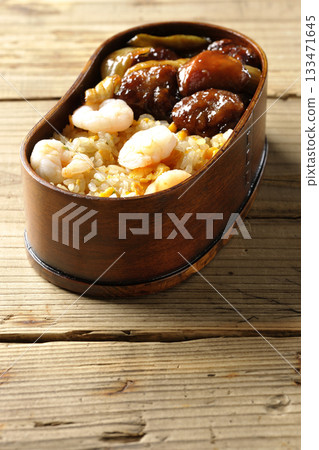 Shrimp fried rice and black vinegar sweet and sour pork bento 133471645