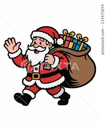 Cartoon illustration of Santa Claus carrying a sack of gifts 133471654