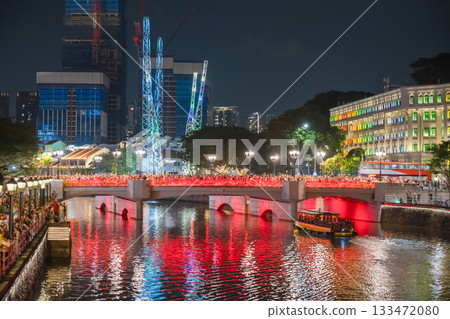Clarke Quay illuminated on National Day, Singapore 133472080