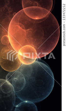 Abstract colorful overlapping circles, glowing spheres, digital art, dark background Abstract colorful overlapping circles, glowing spheres, digital art, dark background 133472212