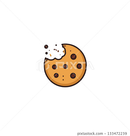 Whimsical bitten chocolate chip cookie illustration displaying sweet indulgence on a clean white Whimsical bitten chocolate chip cookie illustration displaying sweet indulgence on a clean white 133472239