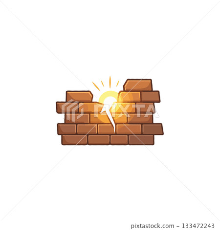 Symbolic imagery: a fractured brick wall with emanating light representing resilience, resolution, 133472243