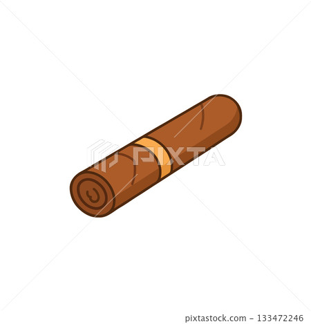 A hand-drawn cigar clip art showcasing tobacco leaf rolled in a cylindrical shape with filter 133472246