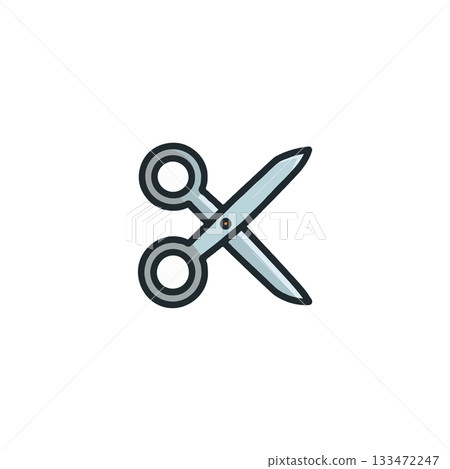 Illustration of minimalist scissors with outlined shape and smooth design for cutting purposes in 133472247