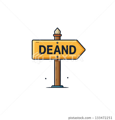 Directional sign with 'DEAND' inscription offering cartoonish visual guidance and playful design 133472251