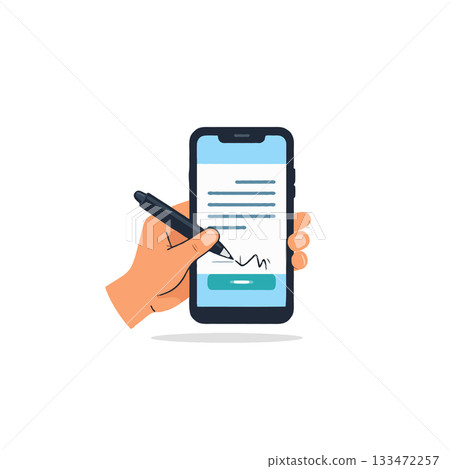 Digital signature process illustration emphasizing mobile technology and streamlined online 133472257