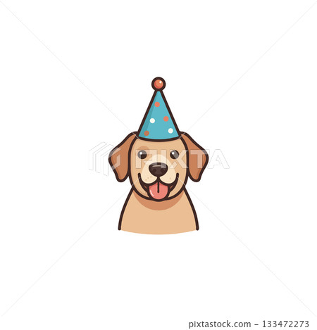 Adorable party ready golden retriever puppy illustration joyfully celebrates a fun birthday Adorable party ready golden retriever puppy illustration joyfully celebrates a fun birthday 133472273