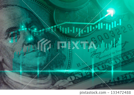 Stock market or forex trading graph and candlestick chart suitable for financial investment concept. Economy trends background for business idea and all art work design. Abstract finance background. 133472488