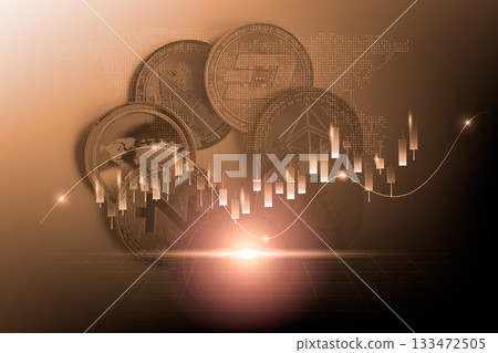 Modern way of exchange. Bitcoin is convenient payment in global economy market. Virtual digital currency and financial investment trade concept. Abstract cryptocurrency with gold bitcoin background. Modern way of exchange. Bitcoin is convenient payment in global economy market. Virtual digital currency and financial investment trade concept. Abstract cryptocurrency with gold bitcoin background. 133472505