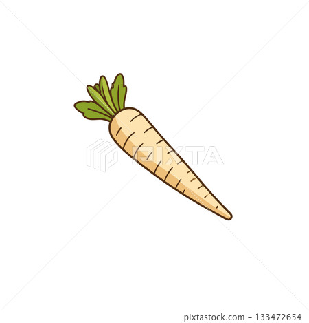 Whimsical parsnip illustration with vibrant greens and earthy tones, perfect for culinary or 133472654