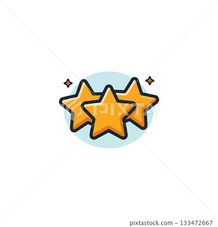 Illustrative celestial rating system portraying three golden stars with light blue backdrop Illustrative celestial rating system portraying three golden stars with light blue backdrop 133472667