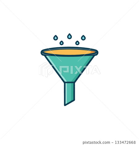 Aqua funnel with cascading globules illustration symbolizing separation filtration or 133472668