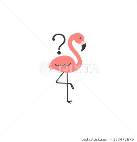 Whimsical pink flamingo poised questioningly embodies curiosity innocence nature's charm and 133472679