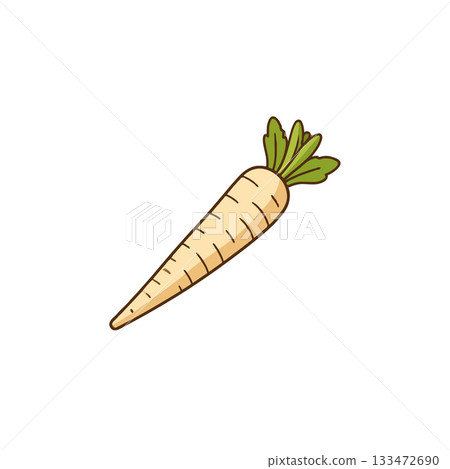 Isolated representation of a parsnip vegetable, artistic depiction of root crop with fresh green Isolated representation of a parsnip vegetable, artistic depiction of root crop with fresh green 133472690