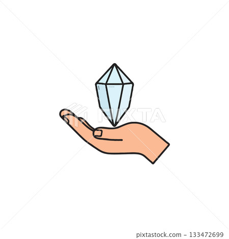 Hand holding a stylized gem displaying preciousness concept illustration representing rarity Hand holding a stylized gem displaying preciousness concept illustration representing rarity 133472699