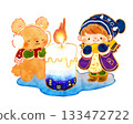 Winter Play Series: Winter Candles - A warm illustration of a child and a bear 133472722