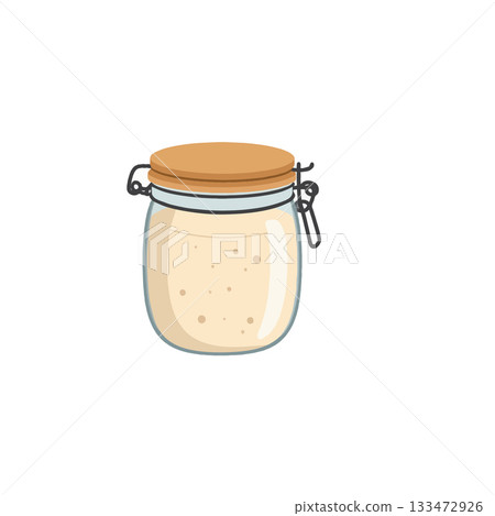 Artistic rendering of a jar filled with creamy substance evoking culinary arts and homemade 133472926