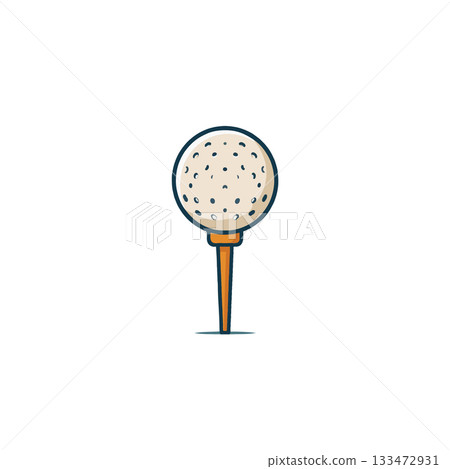 Stylized golf ball on tee poised for a swing representing leisure sport simple iconic design 133472931