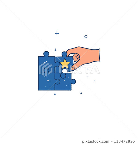 Concept of solution and strategy shown through a completing puzzle that leads to a new discovery Concept of solution and strategy shown through a completing puzzle that leads to a new discovery 133472950