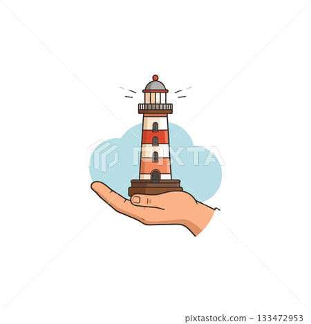 A guiding beacon of hope resting safely in the palm showcasing direction toward better times and 133472953