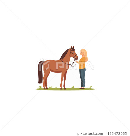 Girl bonds affectionately with her magnificent equine friend in an open, lush landscape for Girl bonds affectionately with her magnificent equine friend in an open, lush landscape for 133472965