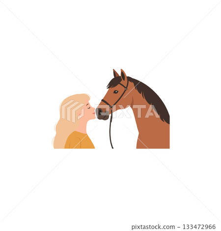 A Gentle Moment: Girl sharing affection with her equine companion an expression of genuine bond A Gentle Moment: Girl sharing affection with her equine companion an expression of genuine bond 133472966