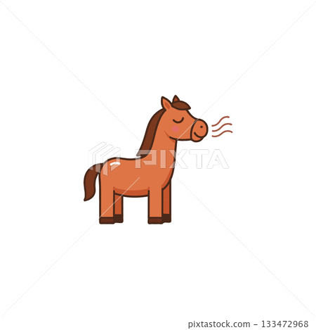 Illustration of a charming brown horse breathing whimsically on a plain background artistic Illustration of a charming brown horse breathing whimsically on a plain background artistic 133472968