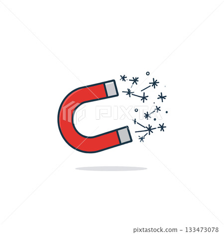 Stylized representation magnet attracting cosmic particles symbolic powerful invisible force 133473078