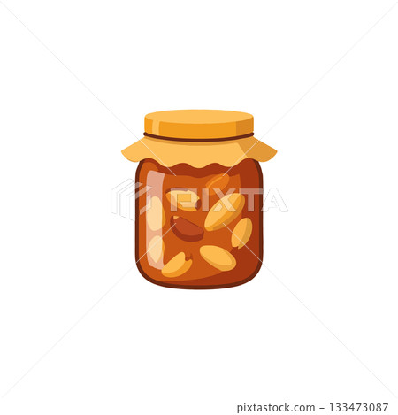 Handmade homemade jar, fruit preserve illustration, sweet snack with fruits preserves in a glass jar 133473087