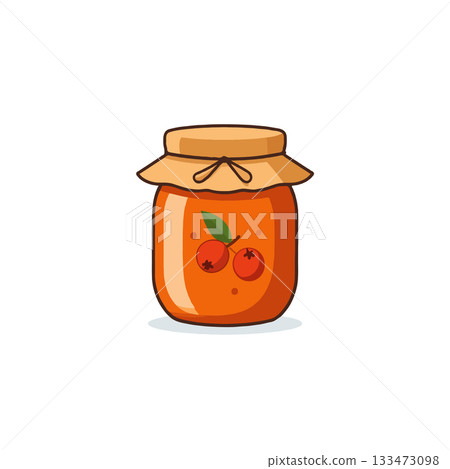 Illustrated homemade jam jar with fruit label a sweet treat concept delicious preserve illustration Illustrated homemade jam jar with fruit label a sweet treat concept delicious preserve illustration 133473098