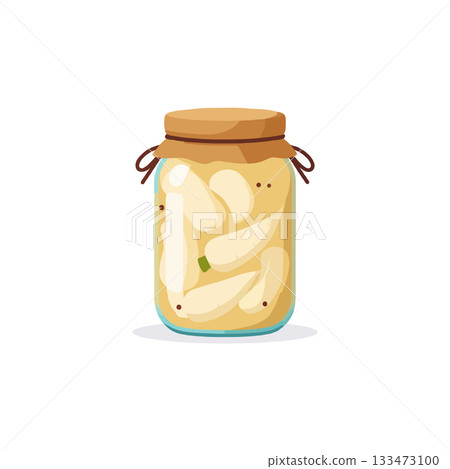Illustration showing a hermetically sealed glass jar filled with homemade pickled vegetables and Illustration showing a hermetically sealed glass jar filled with homemade pickled vegetables and 133473100