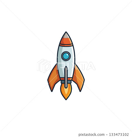 Illustration of a stylized rocket launching upwards symbolizing ambition innovation and 133473102