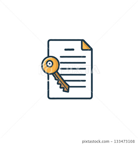 Unlocking potential: A minimalist icon depicting document security and access with a vintage key Unlocking potential: A minimalist icon depicting document security and access with a vintage key 133473108