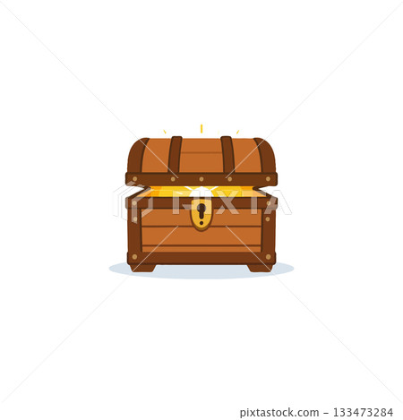Enigmatic treasure chest with overflowing golden radiance, vector illustration evoking mystery and 133473284