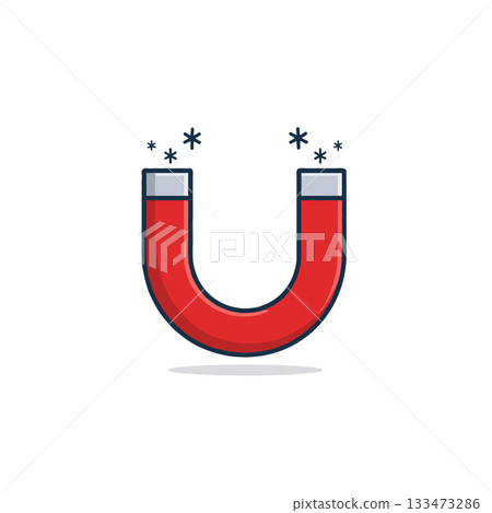 Vector illustration showcasing a red horseshoe magnet attracting with force and power on a plain Vector illustration showcasing a red horseshoe magnet attracting with force and power on a plain 133473286