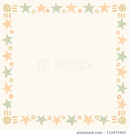 Blank square frame consists of various pastel star and circle shapes childish hand drawn style on old bond paper texture background graphic illustration. Blank square frame consists of various pastel star and circle shapes childish hand drawn style on old bond paper texture background graphic illustration. 133473401