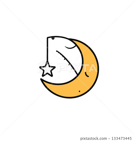 Dreamy celestial crescent moon slumbering with a dangling star promoting restful nights and Dreamy celestial crescent moon slumbering with a dangling star promoting restful nights and 133473445