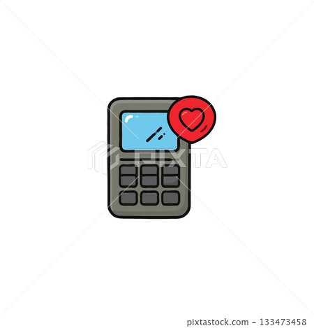 Illustration of an old mobile phone with a prominent red heart notification denoting affection and 133473458