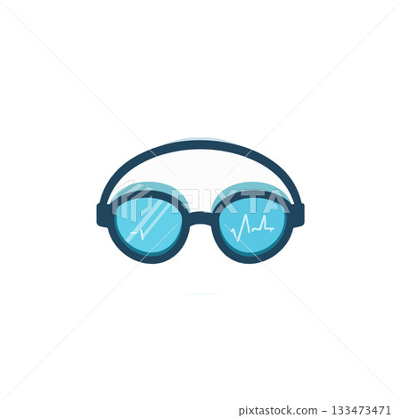 Illustrated swimming goggles reflecting heartbeat rhythm creating a metaphor for athletic health 133473471
