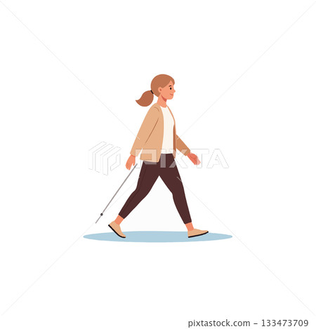 Illustration of a woman character enjoying a walk with the assistance of trekking poles outdoor Illustration of a woman character enjoying a walk with the assistance of trekking poles outdoor 133473709