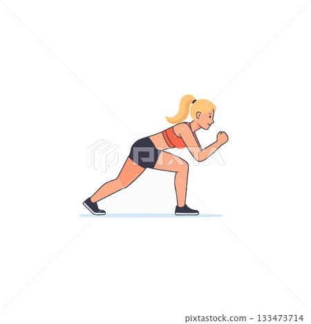 Determined woman poised for a sprint ready to unleash her speed and athletic prowess during 133473714