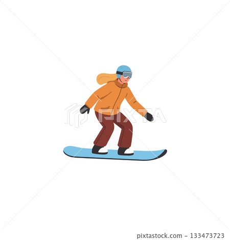A snowboarder carving through pristine snow is having an exciting winter sports adventure on a A snowboarder carving through pristine snow is having an exciting winter sports adventure on a 133473723