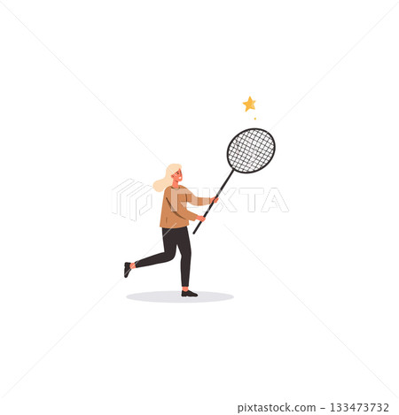 Dedicated individual pursuing aspirations by diligently using badminton racket to capture Dedicated individual pursuing aspirations by diligently using badminton racket to capture 133473732