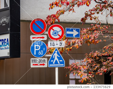 Road signs in Ginza, Tokyo: Regulatory sign 308 "No entry for light vehicles other than bicycles" (with a picture of a large cart) Road signs in Ginza, Tokyo: Regulatory sign 308 "No entry for light vehicles other than bicycles" (with a picture of a large cart) 133473829