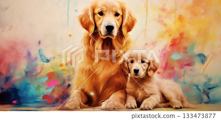 golden retriever dog in watercolor style 133473877