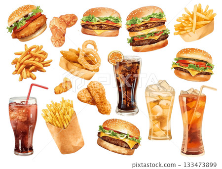 時尚漢堡店菜單插畫套裝 133473899