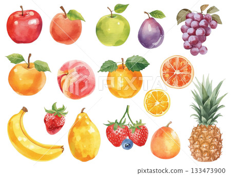 水彩風格彩色水果插畫集 133473900