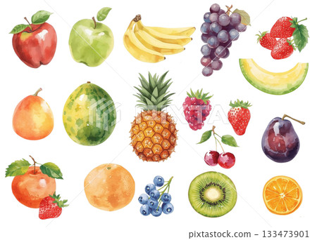 Watercolor style colorful fruit illustration set Watercolor style colorful fruit illustration set 133473901