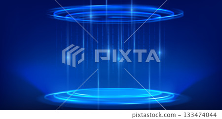 High tech data podium with AI hologram effects 133474044