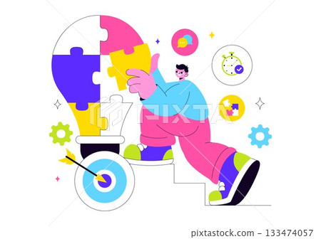 Office Workers Demonstrating Soft Skills Vector Illustration Such as Empathy, Communication, Idea Development, Teamwork, and Professional Growth 133474057